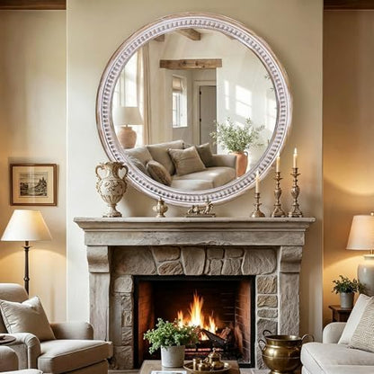 30 Inch Round Wood Mirror, Rustic Farmhouse Wall Mirrors for Bathroom