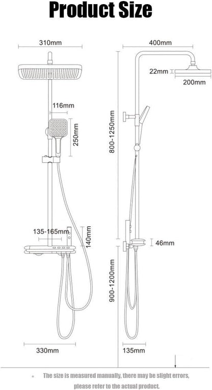 BEITH Thermostatic Shower System, 4 Piano Keys Shower Faucet Set, 31x20cm Square Shower Set, Digital Display, 360° LED Ambient Light, Hydroelectric Power, with Bathtub Faucet, Booster Spray Gun