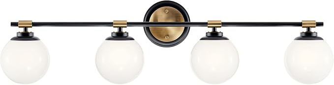 Kichler Benno 4-Light Vanity, Modern Light with Opal Glass in Black and Champagne Bronze, for Bathroom or Powder Room (8.75" x 34"), 55173BKCPZ