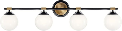 Kichler Benno 4-Light Vanity, Modern Light with Opal Glass in Black and Champagne Bronze, for Bathroom or Powder Room (8.75" x 34"), 55173BKCPZ