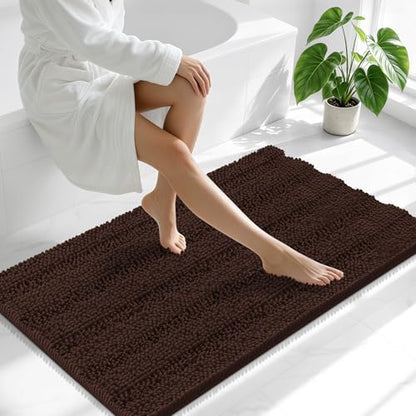 Smiry Thick Chenille Large Bathroom Runner Rugs 45x27, Soft Bath Mat, Brown