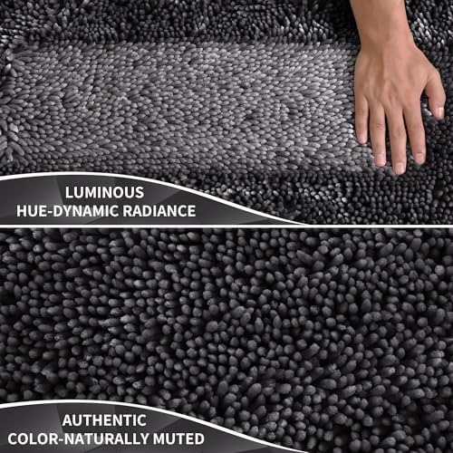 Yimobra Chenille Bathroom Rugs Non Slip, Extra Thick Soft Absorbent Bath Rug, Machine Washable Quick Dry Bath Mat for Bathroom Floor, Tub and Shower, Home Decor Accessories, 24x17, Dark Grey