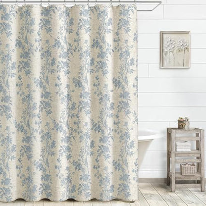 Blue Floral Shower Curtain,Vintage Linen Beige Cottagecore Shower Curtains for Bathroom, 72" W x 72" L