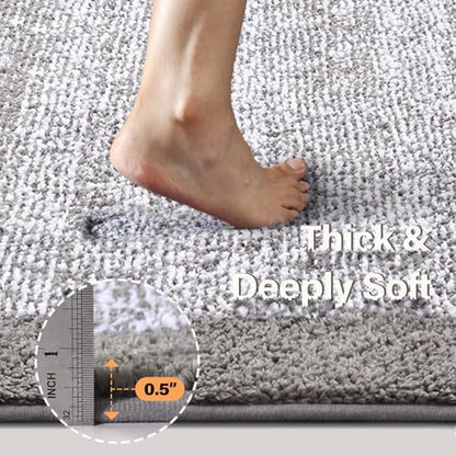 80x24 Bathroom Rugs Non Slip Washable, Soft Absorbent Bath Mat Light Grey
