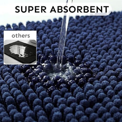 Secura Bathroom Rugs 47x28, Ultra Soft Chenille Bath Mat, Super Absorbent & Quick Dry Bathroom Mat, Non Slip Machine Washable Bath Rugs for Tub, Shower, Home Decor Accessories (Blue)