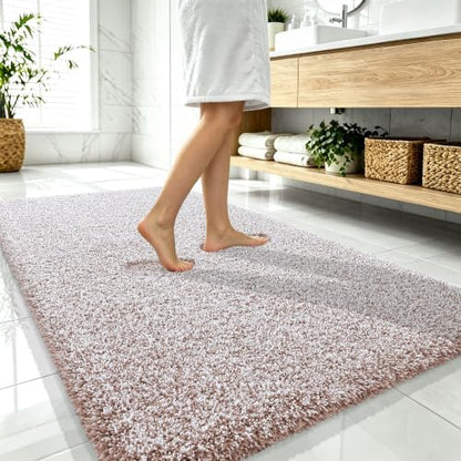 OLANLY Microfiber Bathroom Rugs 59x35, Quick Dry Bath Mat, Mocha and White
