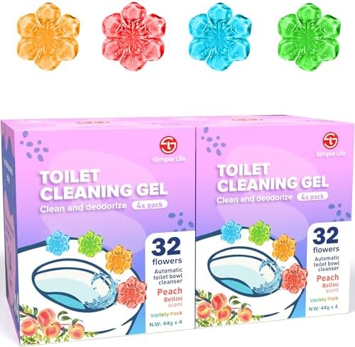 Simple Life Toilet Gel Stamp – Fresh Flower Scent, Anti-Limescale Toilet Cleaner Gel, Deodorizing & Long-Lasting Freshness, 64 Stamps, Variety Pack
