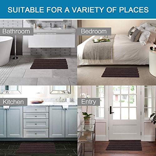 H.VERSAILTEX 2 Piece Bathroom Set - Super Absorbent Chenille Striped Bath Mats - Non Skid, Machine Washable - Chocolate, 24 x 36 Plus 20 x 32 Inches