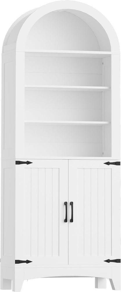 HOOBRO 67" Tall Bathroom Storage Cabinet, Arched Freestanding Floor Cabinet with 3 Adjustable Shelves and 2 Doors for Small Space, Space Saving Organizer for Bathroom, Kitchen, Living Room, White