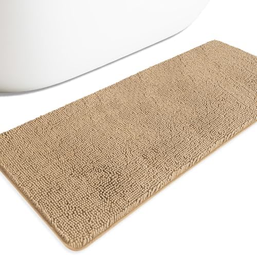 Bathroom Runner Rug 24 x 60 Inch – Extra Large Long Bath Mat | Absorbent and Washable Thick Chenille Bath Rug Non-Slip Runner Rug for Bathroom, Shower, Sink(Beige)