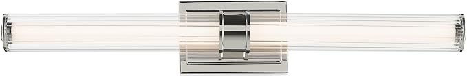 Kichler Laurene LED Linear Vanity Light, Polished Nickel | LED vanity light with clear fluted glass for mirrors, hallways and buffets (31" x 4.75"), 55197PNLED