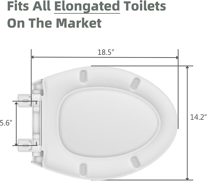 Soft Close Toilet Seat, Fit Elongated and Oval Toilets, Quick Release Hinges for Easy Clean, Two Mounting Options for Easy Installing, Heavy Duty, Never Loosen, White