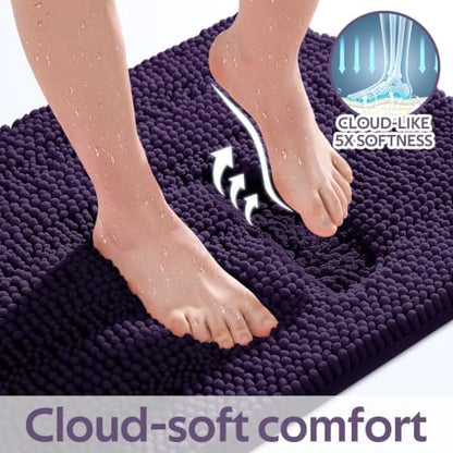 ACCUMTEK Striped Eggplant Purple Toilet Bathroom Rug Mat Set 2 piece Rug Ultra Soft, Non Slip Chenille Bath Rugs, Absorbent Plush Shaggy Bath Mats for Bathroom, Bedroom, Kitchen, Shower, Tub