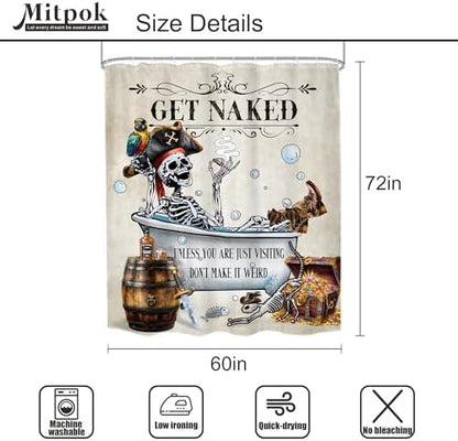 Skull Skeleton Gothic Spooky Pirate Cool Bathroom Shower Curtain Set