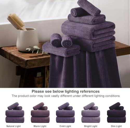 18 Pcs Purple Woven Family Towels Set-6 Bath Sheets,6 Hand Towels,6 Washcloths Soft Polyester Towels Absorbent Shower Towel Quick Dry Beach Chair Towel Lint Less Towels Set for Bathroom Spa Gym Hotel