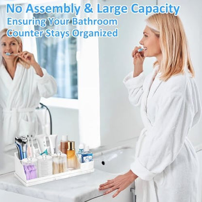 Bathroom Counter Organizer, Large White Silicone Toothbrush Holders for Bathrooms with 3PCS Qtip Holder, Bathroom Organizer Countertop Toothbrush and Toothpaste Holder for Makeup Organizer for Vanity