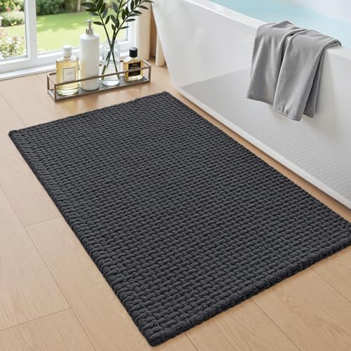 DEXI Chenille Bath Mat 32x20, Soft Absorbent Bathroom Rugs, Dark Grey