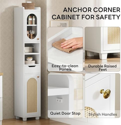 LIKIMIO 69" H Tall Bathroom Storage Cabinet with 2 Doors & 1 Drawer, Narrow Adjustable Shelves & Pull-Out Tissue Holder, Slim Freestanding Cabinet for Small Spaces, Kitchen, Entryway, White