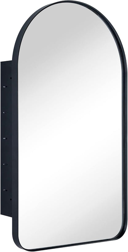 Matt Black Arched Recessed Bathroom Medicine Cabinet with Mirror Metal Framed Arch Vanity Cabinet with Mirros for Wall 16x28.3''