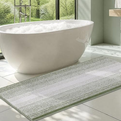 BSICPRO Large Bathroom Rugs Runner, 22x60 Striped Bath Mats, Greyish Green