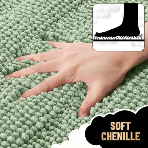 OLANLY Thick Large Bathroom Rugs 40x24, Chenille Bath Rugs, Sage Green