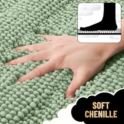 OLANLY Thick Large Bathroom Rugs 40x24, Chenille Bath Rugs, Sage Green