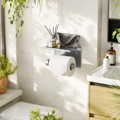 Toilet Paper Holder with Shelf Wall Mounted Toilet Paper Roll Dispenser