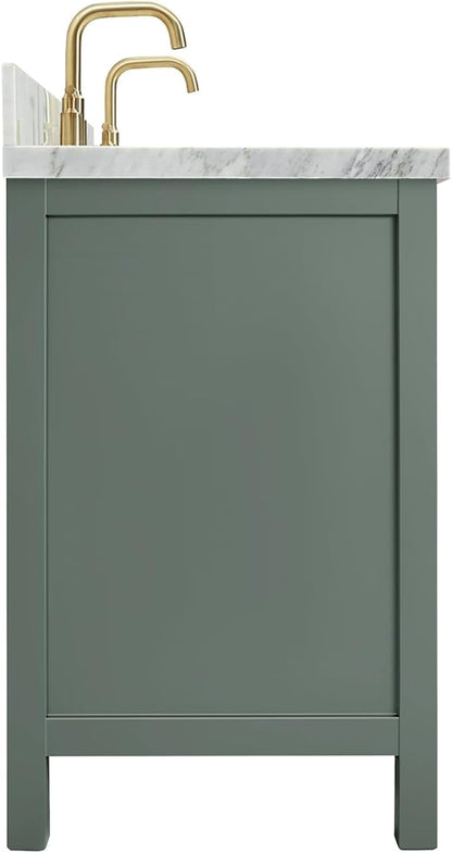ARIEL Cambridge 67 Inch Double Rectangle Sink Bathroom Vanity with Carrara White Marble Countertop 1.5 Inch in Vintage Green