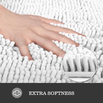 Yeaban Chenille White Bathroom Rug 30"x50",Non-Slip Rubber Backing