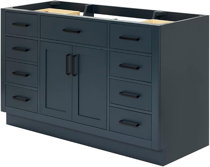 ARIEL Hepburn 54-inch Bathroom Vanity Base Cabinet,Solid Wood, 2 Soft Closing Doors, 9 Dovetail Drawers, Midnight Blue