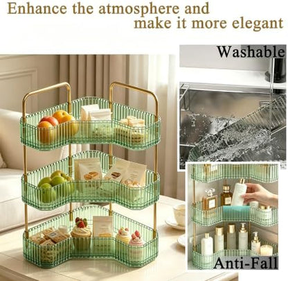 3-Tier Corner Bathroom Organizer, Skincare Vanity Counter Shelf Green