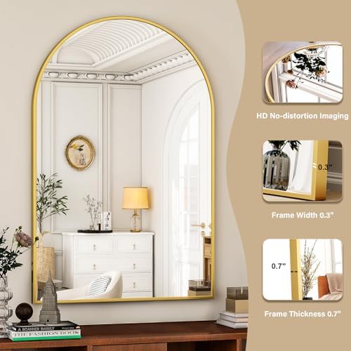 HARRITPURE 16"x24" Arched Bathroom Mirror - Gold Wall Mounted Mirror - Black Arch Mirror - Aluminum Alloy Frame Bathroom Mirror Living Room, Bedroom, Bathroom and Entryway