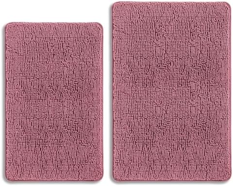 Dusty Rose Bathroom Rugs Sets 2 Piece – Absorbent and Washable Bath Mat, Non-Slip, Thick Soft Chenille Bath Rugs for Bathroom Floor, Shower, Sink - 20" x 32"+24" x 36"