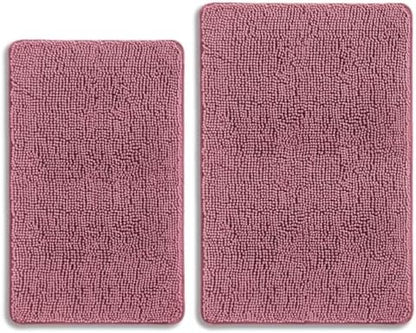 Dusty Rose Bathroom Rugs Sets 2 Piece – Absorbent and Washable Bath Mat, Non-Slip, Thick Soft Chenille Bath Rugs for Bathroom Floor, Shower, Sink - 20" x 32"+24" x 36"
