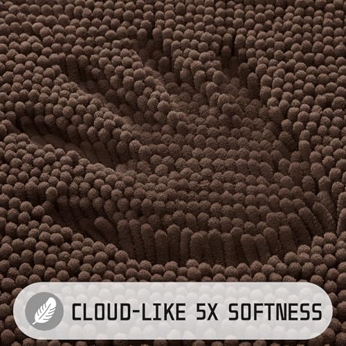 Yimobra Washable Bathroom Rugs, Super Soft & Absorbent Chenille Bath Mat for Floor & Carpet, Quick Dry Non Slip Bath Mat for Tub Shower, 32"x20",Brown