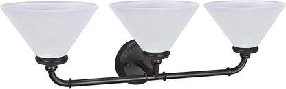 Aspen Creative 62147, Three Metal Bathroom Light Fixture, 6-1/2" Wide, Transitional Design in Oil Rubbed Bronze with Frosted Glass Shade Vanity Wall