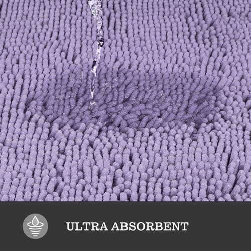 Yeaban Chenille Lavender Bathroom Rug 17"x24", Non-Slip Rubber Backing