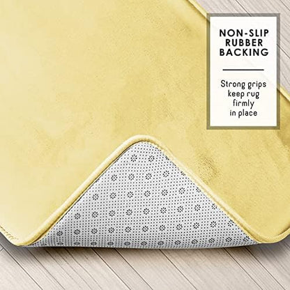 Clara Clark 2 Piece Bathroom Rugs Bath Mat Set, Velvet Memory Foam Bath Mats for Bathroom - Non-Slip, PVC Backing Bath Rugs, Washable - Dries Quickly, Yellow