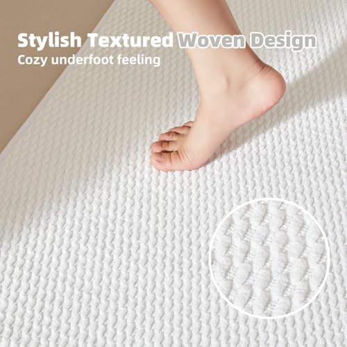 TYUU Bathroom Rugs Non Slip Washable, Super Absorbent Thin Bath Mat Quick Dry Low Pile Bathroom Rug, White 24"x36"