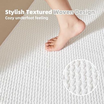 TYUU Bathroom Rugs Non Slip Washable, Super Absorbent Thin Bath Mat Quick Dry Low Pile Bathroom Rug, White 20"x48"