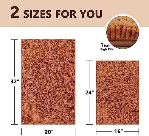 BOANKODU Bathroom Rugs Sets 2 Piece, Extra Soft Chenille Bath Mat Absorbent Bathroom Rug, Bathroom Mat with Sturdy PVC Non-Slip Bottom, Machine Washable Bath Rugs (Champagne)