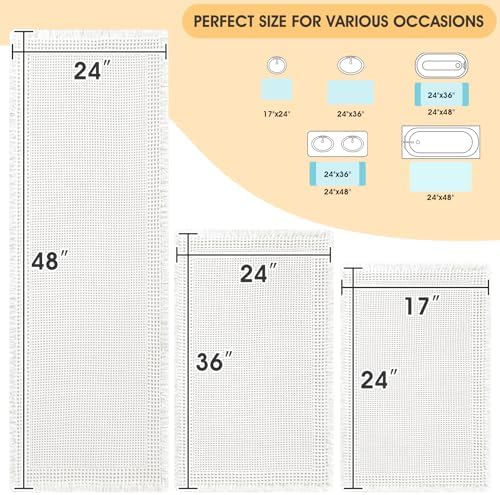 IM HOME Upgrade Waffle Bath Mat Set 3 Piece, Boho Bathroom Rugs Absorbent Non Slip, Soft Bathroom Mats, Machine Washable Knit Bath Rugs with Border for Bathroom, Bedroom, Kitchen, Shower, Tub, White