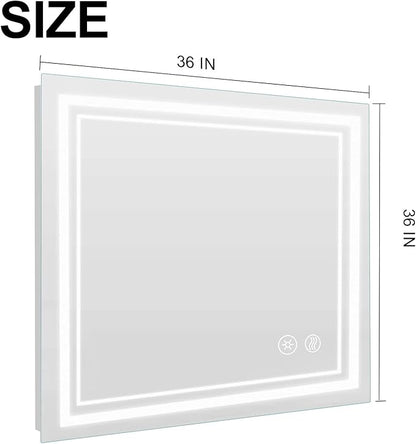 SaniteModar Bathroom Mirror with Lights 36x36 in, Led Mirror for Bathroom, Led Bathroom Mirror, 3 Color Dimmable, Anti Fog, Touch Button, CRI90+, Horizontal/Vertical
