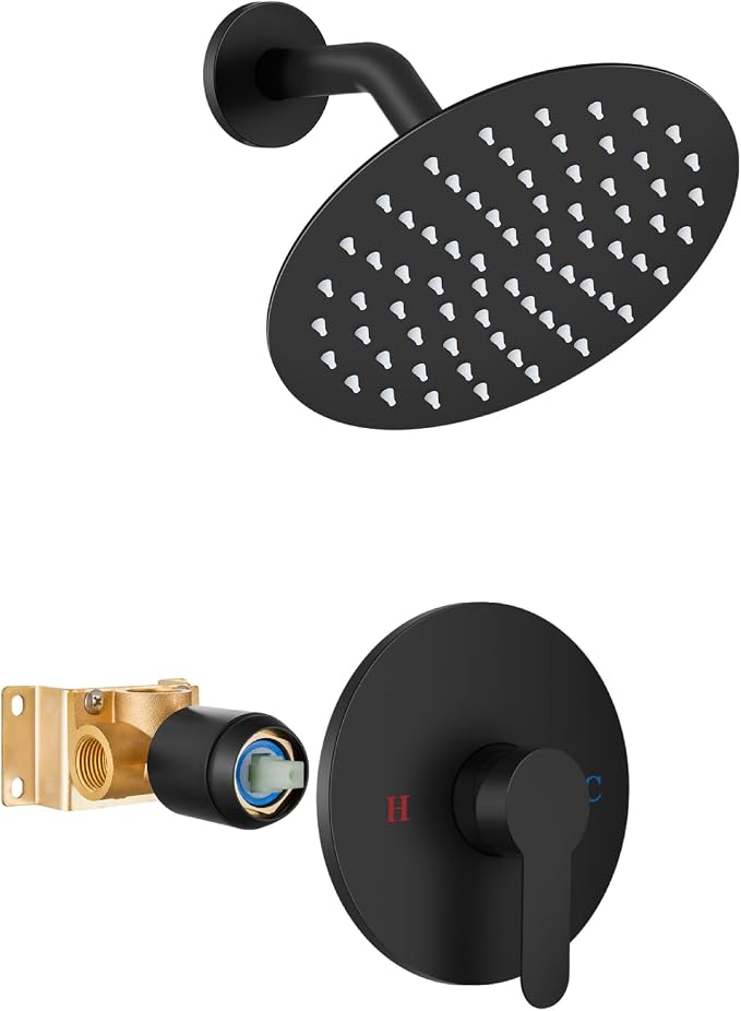Airuida 8 Inch Matte Black Shower Faucet Set,Shower Valve Kit | Female Threads Rough-in Valve Shower Trim Kit,Single Handle Control Shower Set