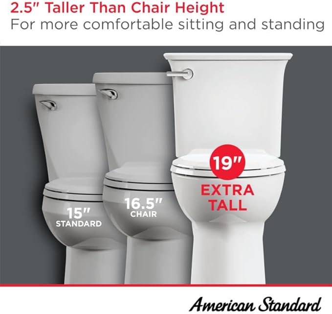American Standard Toilet 215TB104.020 Cadet PRO Two-Piece, Extra Tall Height, 10 inch Rough In Toilet, Elongated Front, White, 1.28 GPF (TOILET SEAT SOLD SEPARATELY)