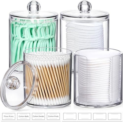 4 Pcs Acrylic Qtip Holder Dispenser for Cotton Swabs, Balls, Floss Picks