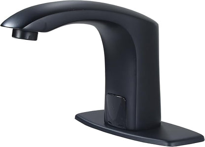 Automatic Touchless Bathroom Sink Faucet Sensor Motion Activated Commercial Faucets Hands Free Infrared Residential Basin Tap with Deck Plate Water Mixer Valve Control Box (Matte Black)