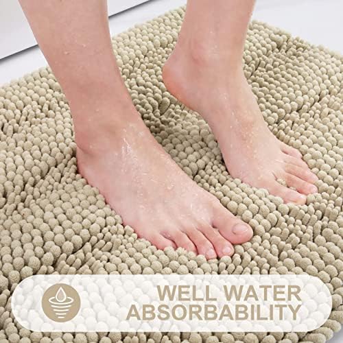 Grandaily Chenille Striped Bathroom Rugs 47x32, Extra Thick and Absorbent Bath Mats, Non-Slip Soft Plush Shaggy Shower Carpet, Machine Wash Dry, Bath Rug for Bathroom, Beige