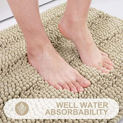 Grandaily Chenille Striped Bathroom Rugs 47x32, Extra Thick and Absorbent Bath Mats, Non-Slip Soft Plush Shaggy Shower Carpet, Machine Wash Dry, Bath Rug for Bathroom, Beige