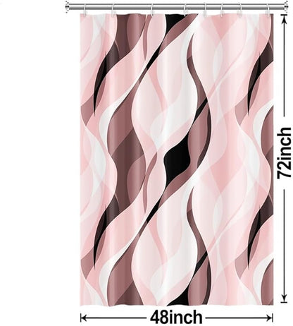 Pink Shower Curtain, Modern Abstract Pink and Grey Striped Shower Curtain Set for Bathroom Waterproof Shower Curtain with Hooks, 48x72 Inch